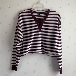 maroon and white striped top